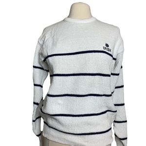 Notre Dame Vintage Champion Woven Knit Striped Crewneck Sweater USA Small